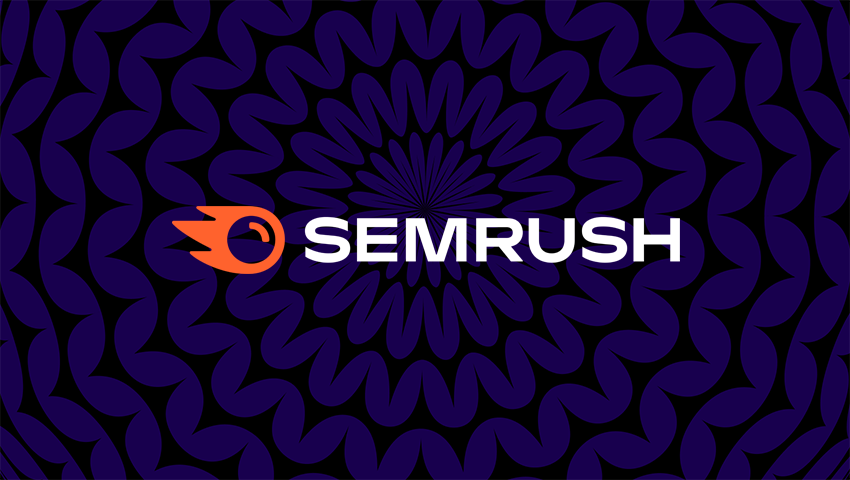 The logo for semrush on a purple background.