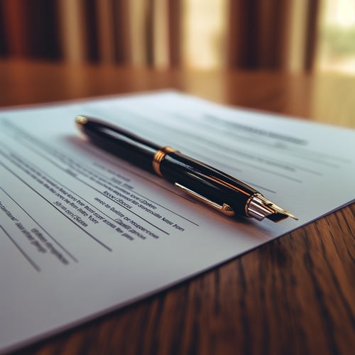 Employment contract document with pen representing a non-compete agreement or legal employment clause