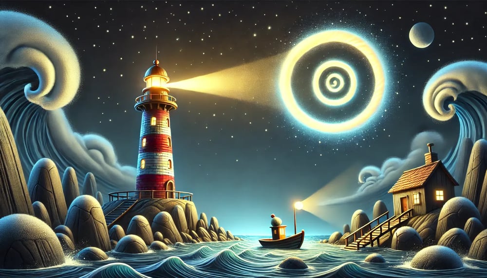 A lighthouse guiding a boat toward shore representing clear expectations guiding employees at work.