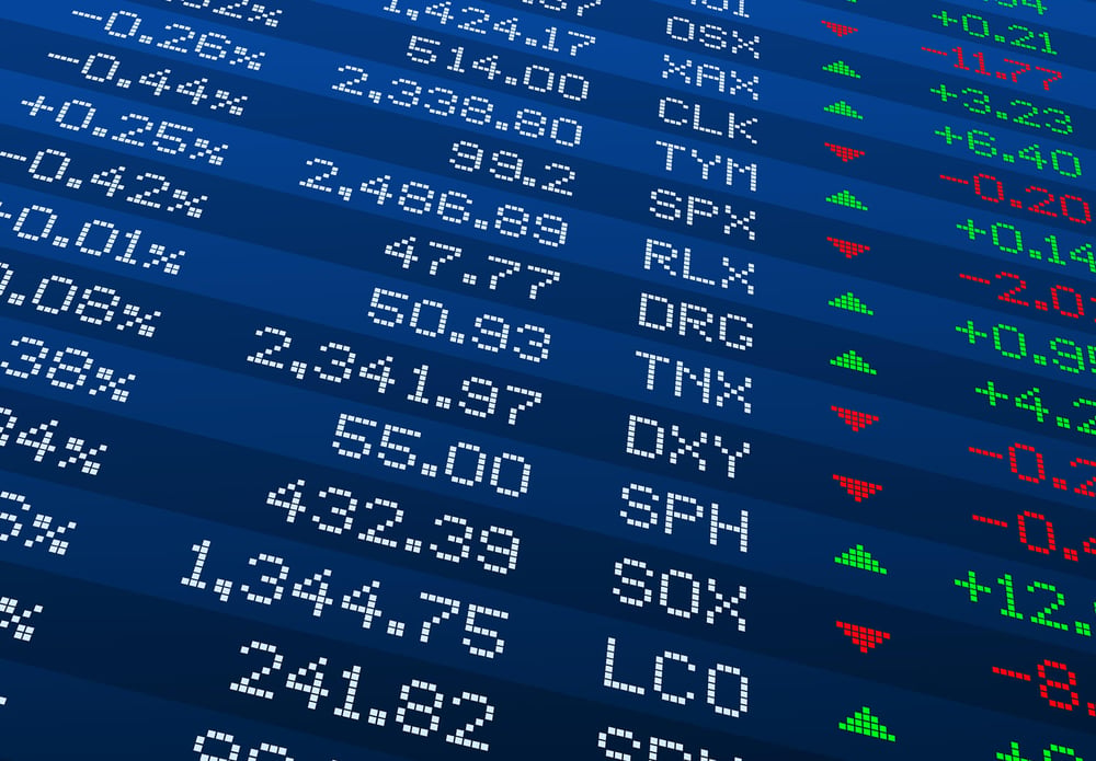 stock valuations going up and down on a screen