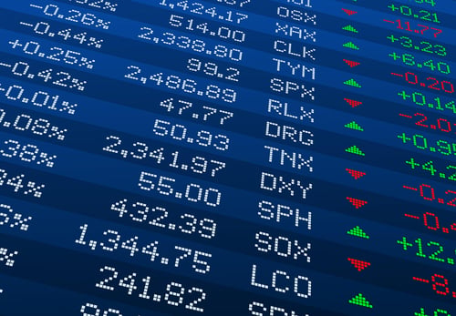stock valuations going up and down on a screen