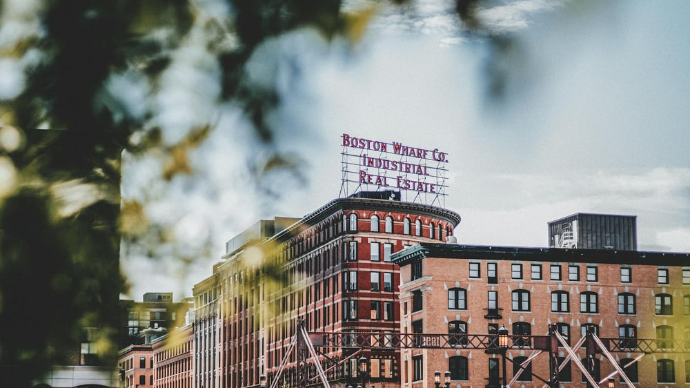 Exterior shot of Boston, MA warehouse building