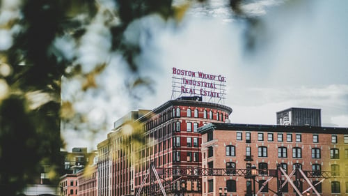 Exterior shot of Boston, MA warehouse building