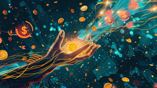 Conceptual illustration of money being deducted from a paycheck, with portions of a glowing payment stream diverted before reaching an employee’s hands.