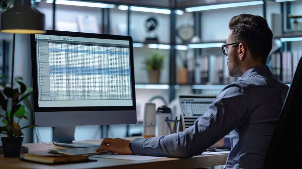 Business owner learning how to do payroll on a computer