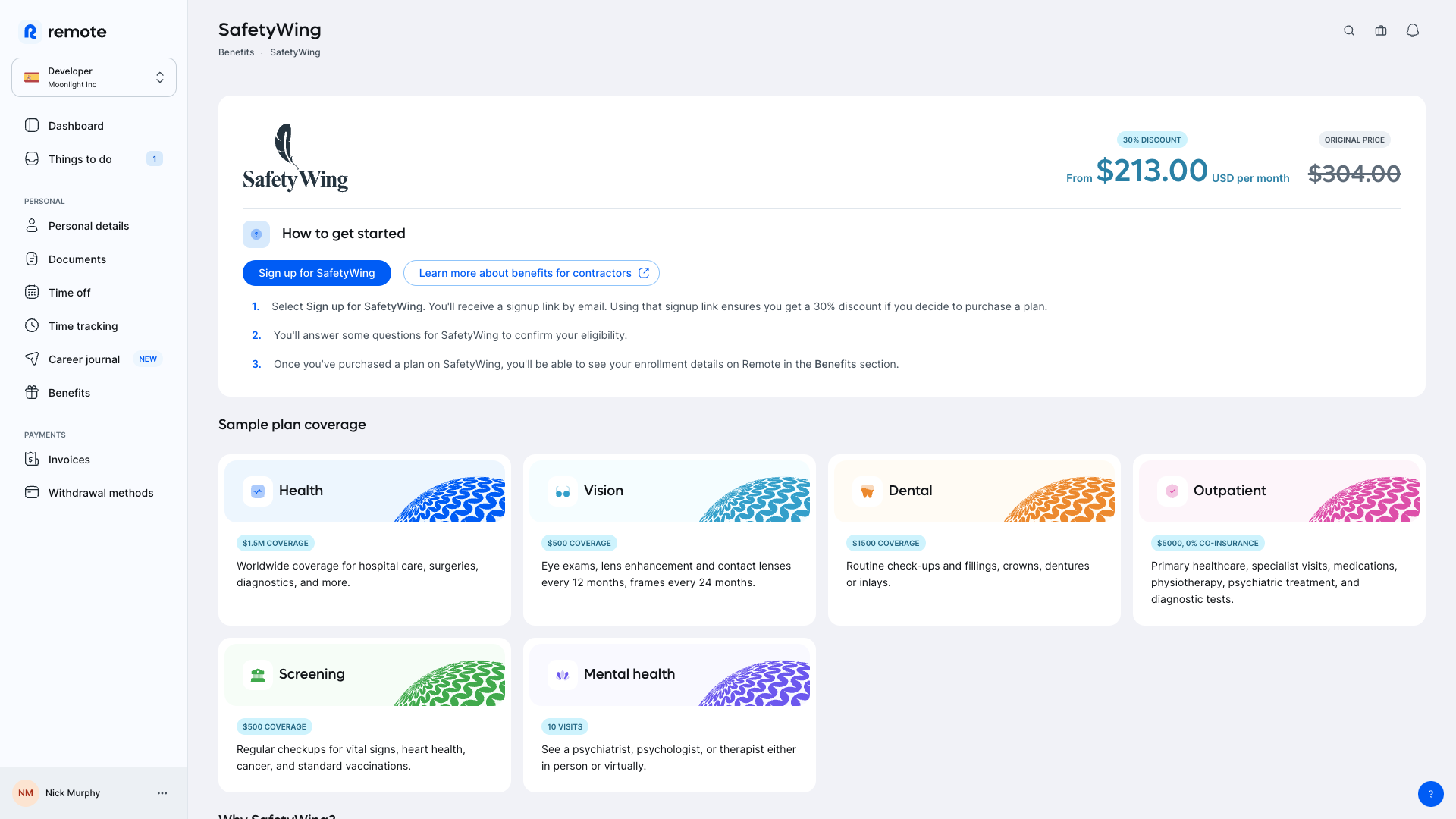 Remote SafetyWing benefits