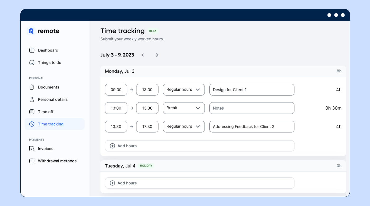 Remote time tracking 