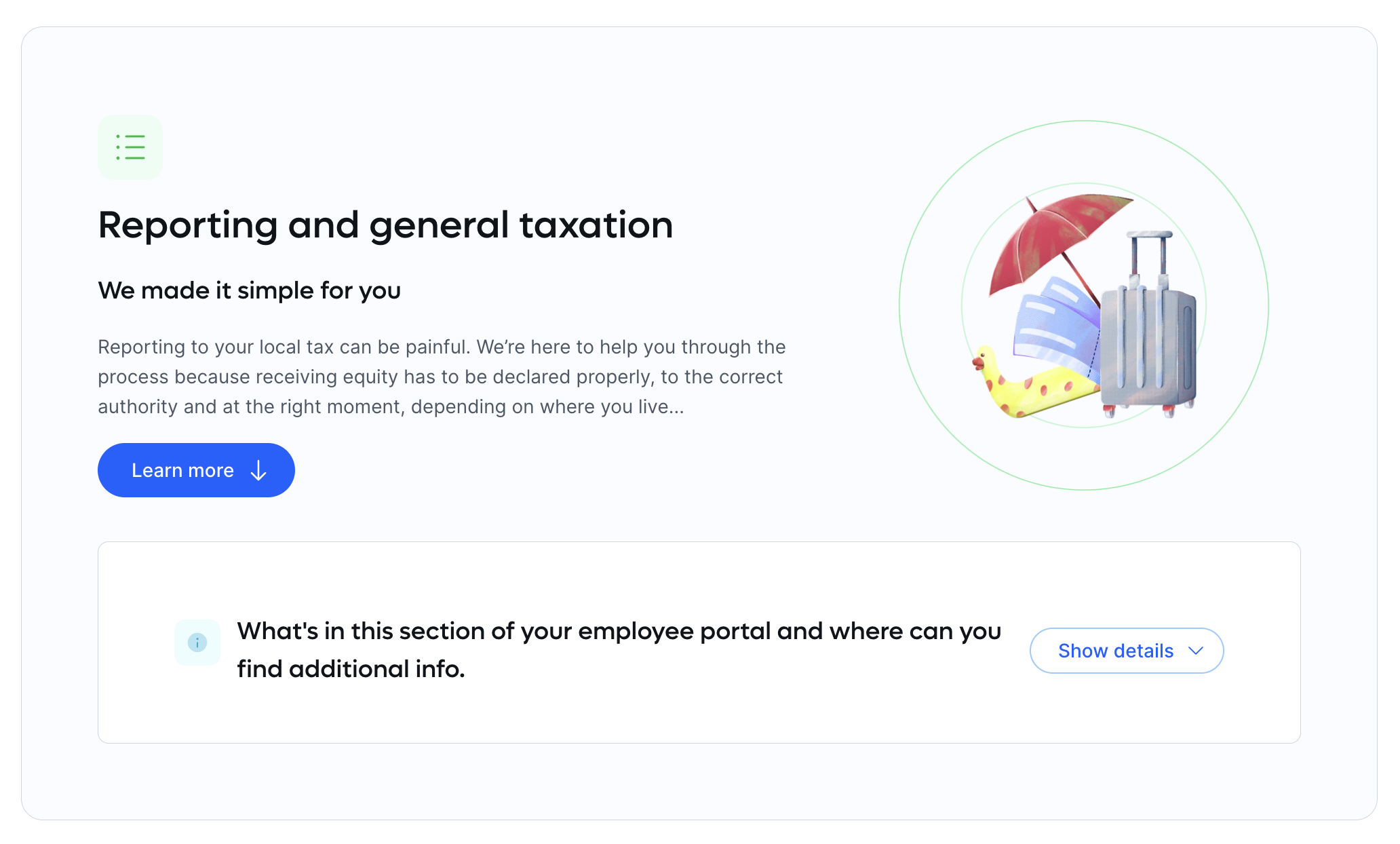 Snapshot of the tax insights element of the Remote Equity Employee Portal 
