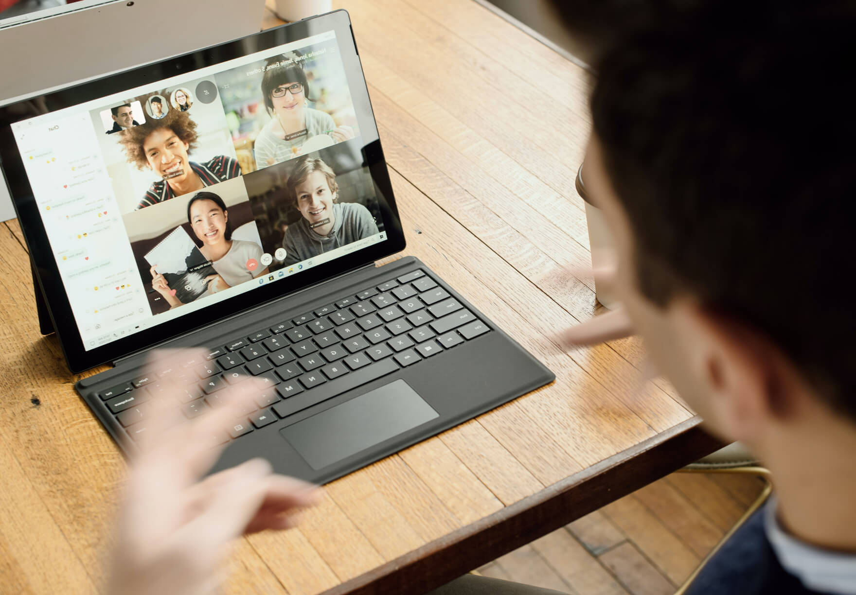 A woman recruiting remote workers in her colorful home office