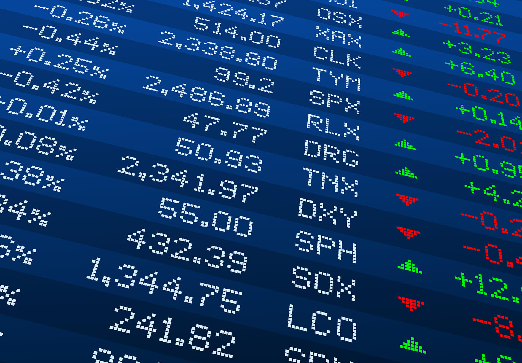 stock valuations going up and down on a screen