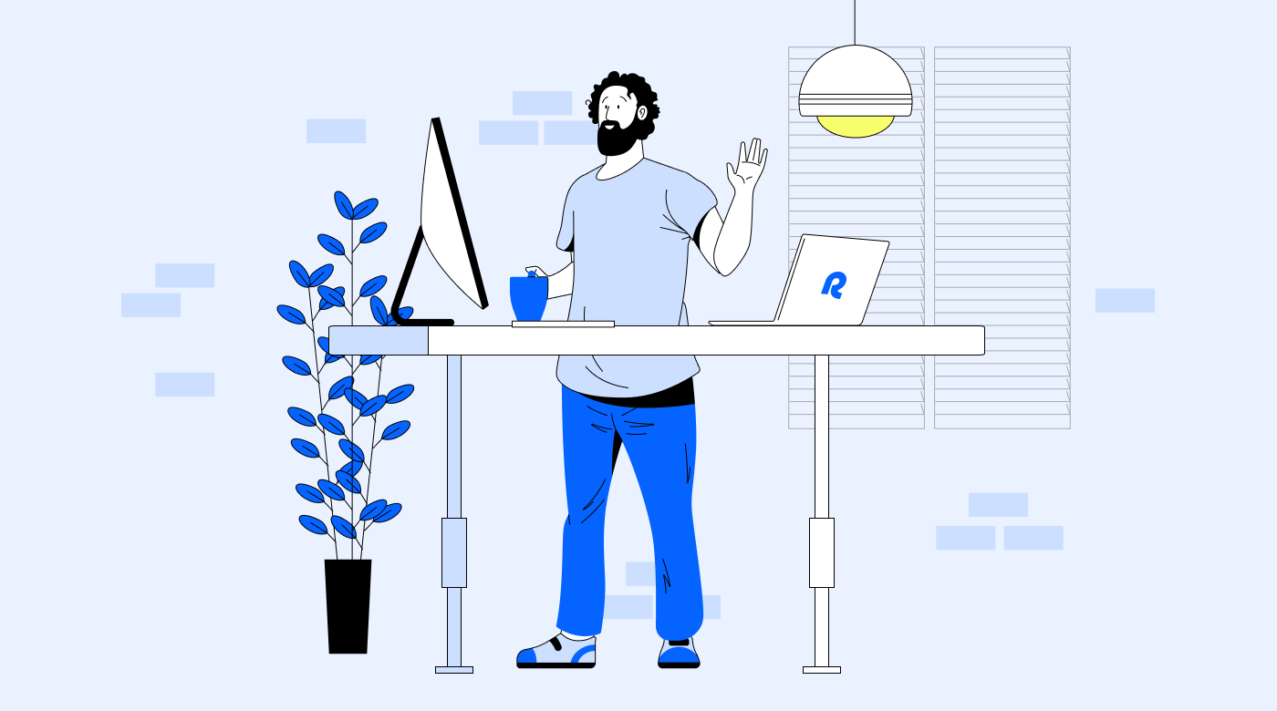 Work from home employee with standing desk