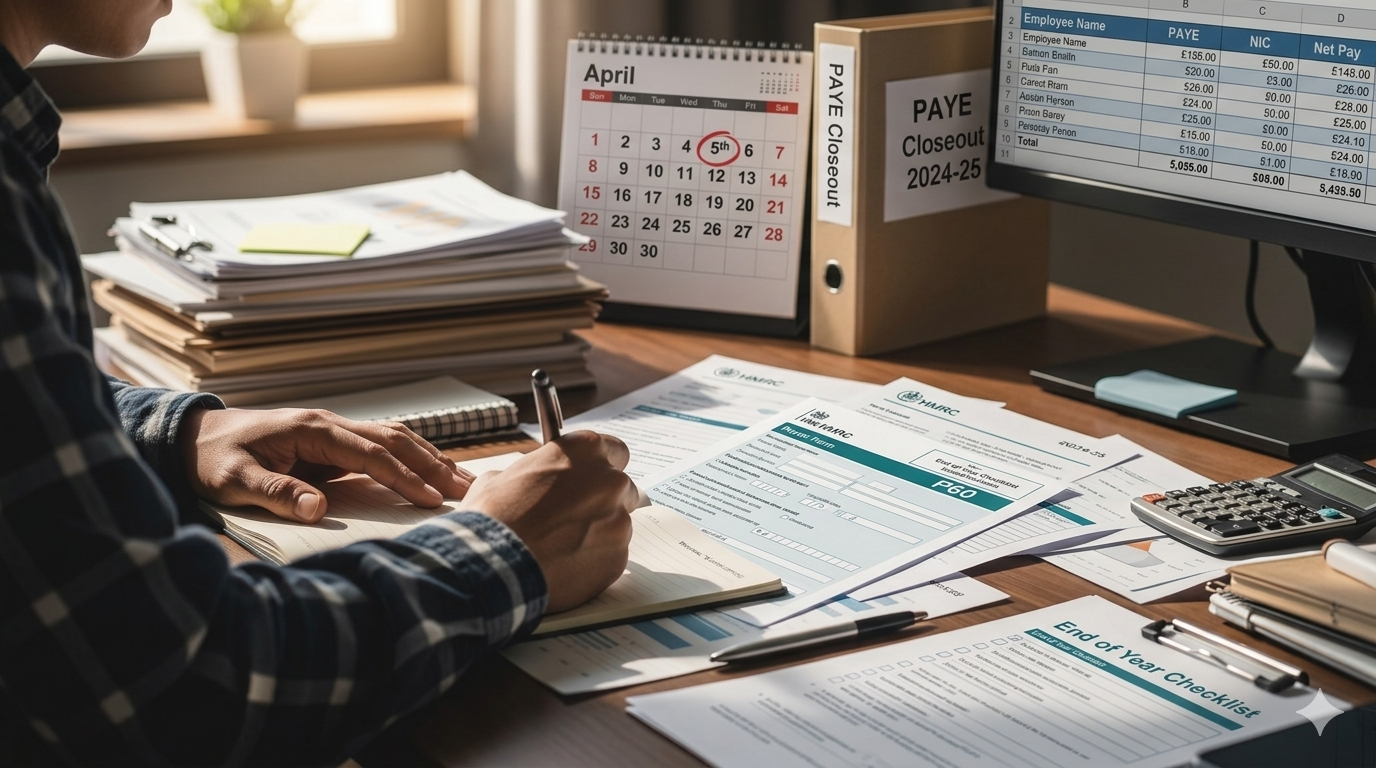 image of a person filling end of year payroll forms